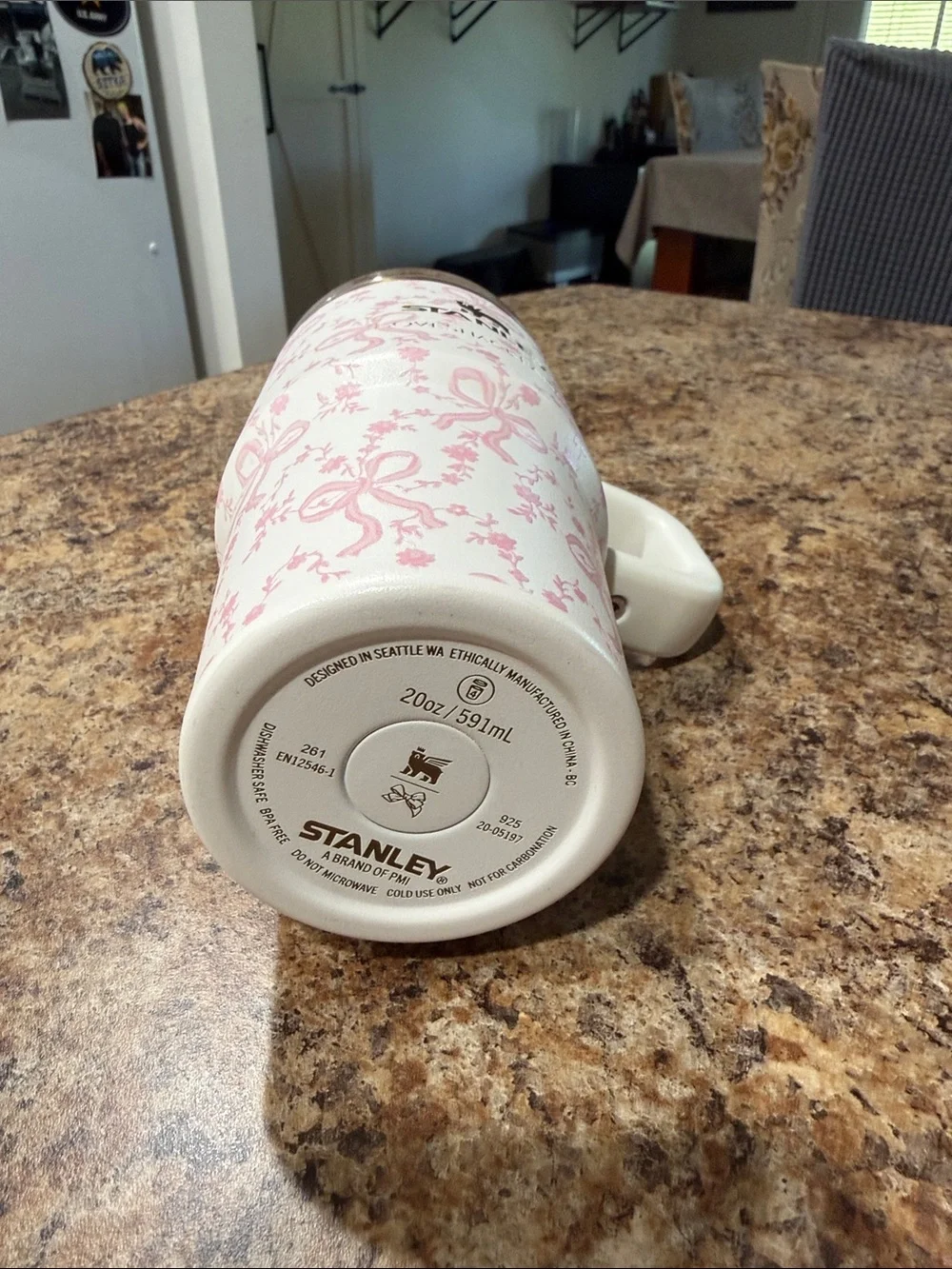 Stanley Cream and Pink Floral Insulated Travel Mug with Handle